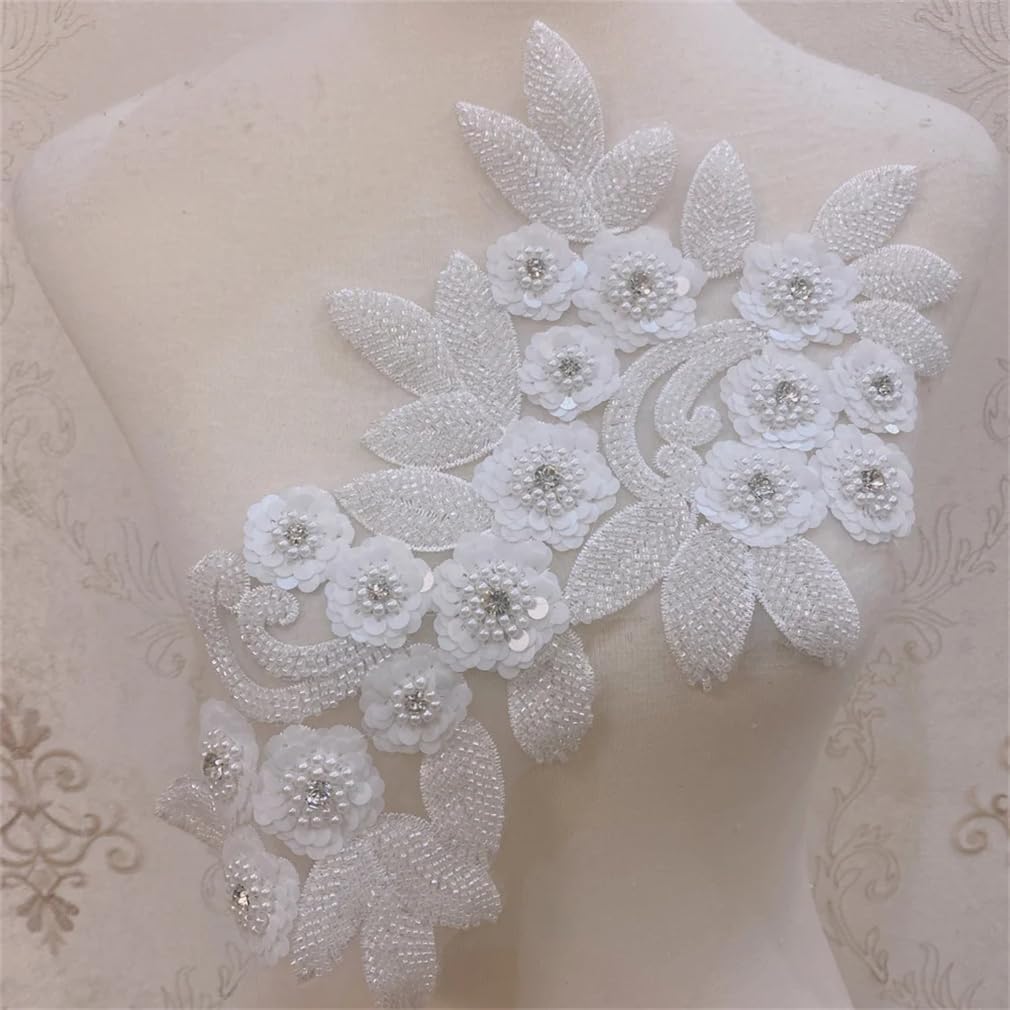 Generic Beaded Rhinestone Patches Sew On Bridal Sash Belt Applique for Wedding Dress DIY Decoration, roseA