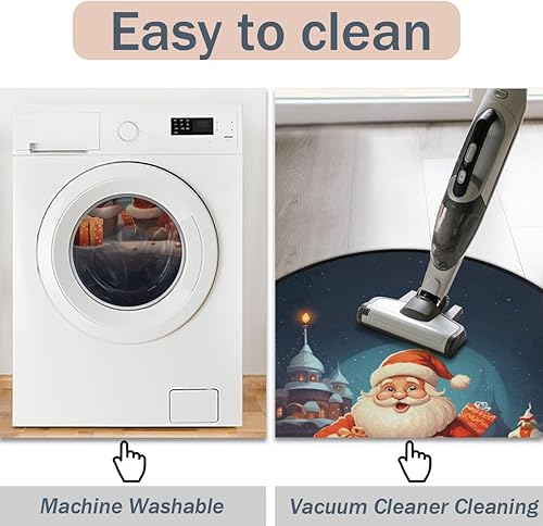 Miniatura 5 de Christmas Scene Winter Santa Claus (4) Round Area Rug 3ft Machine Washable Circular Rugs for Dining Room Table Bedroom Playroom Throw Rugs for Dog