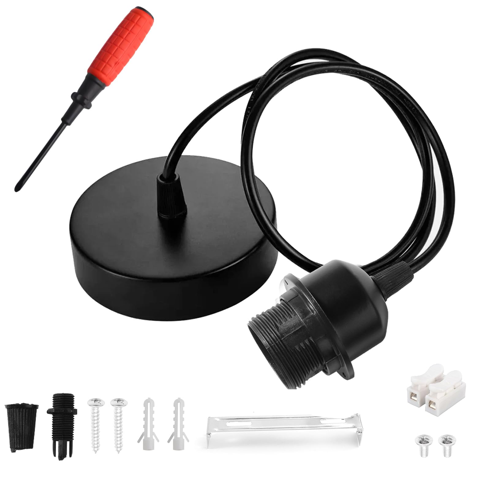 Lampenaufhängung E27 mit Schraubring Lampenaufhängung Schwarz mit 150cm Kabel E27 Pendelleuchte Lampenfassung für Lampenschirm Metall Lampenhalterung für Hängeleuchte Küche,Wohnzimmer,Restaurant