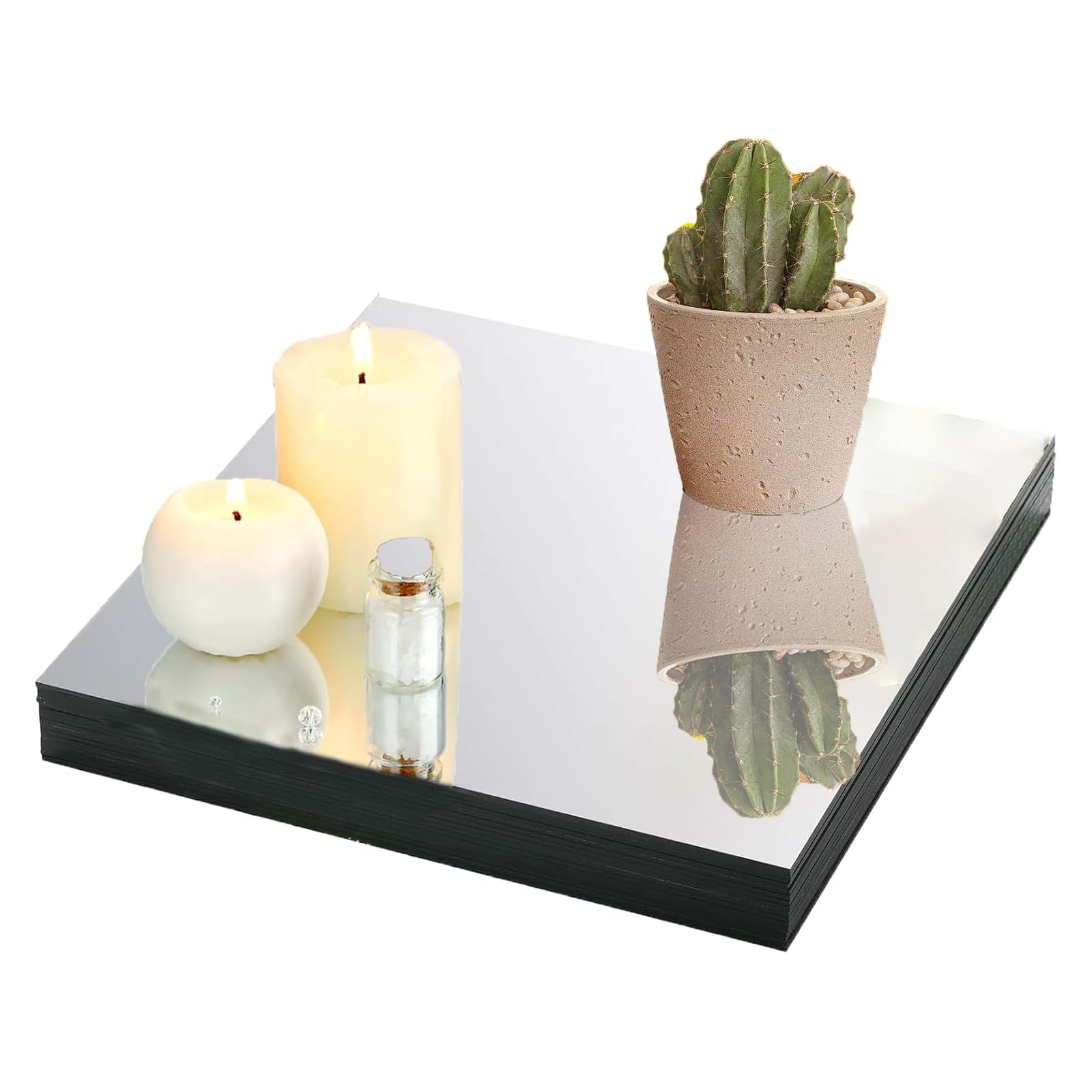 12" Square Mirror Centerpieces for Tables Decorations, 10 Pack Acrylic Square Mirror Tray Candle Plate 2mm Thickness Mirror Centerpiece Table