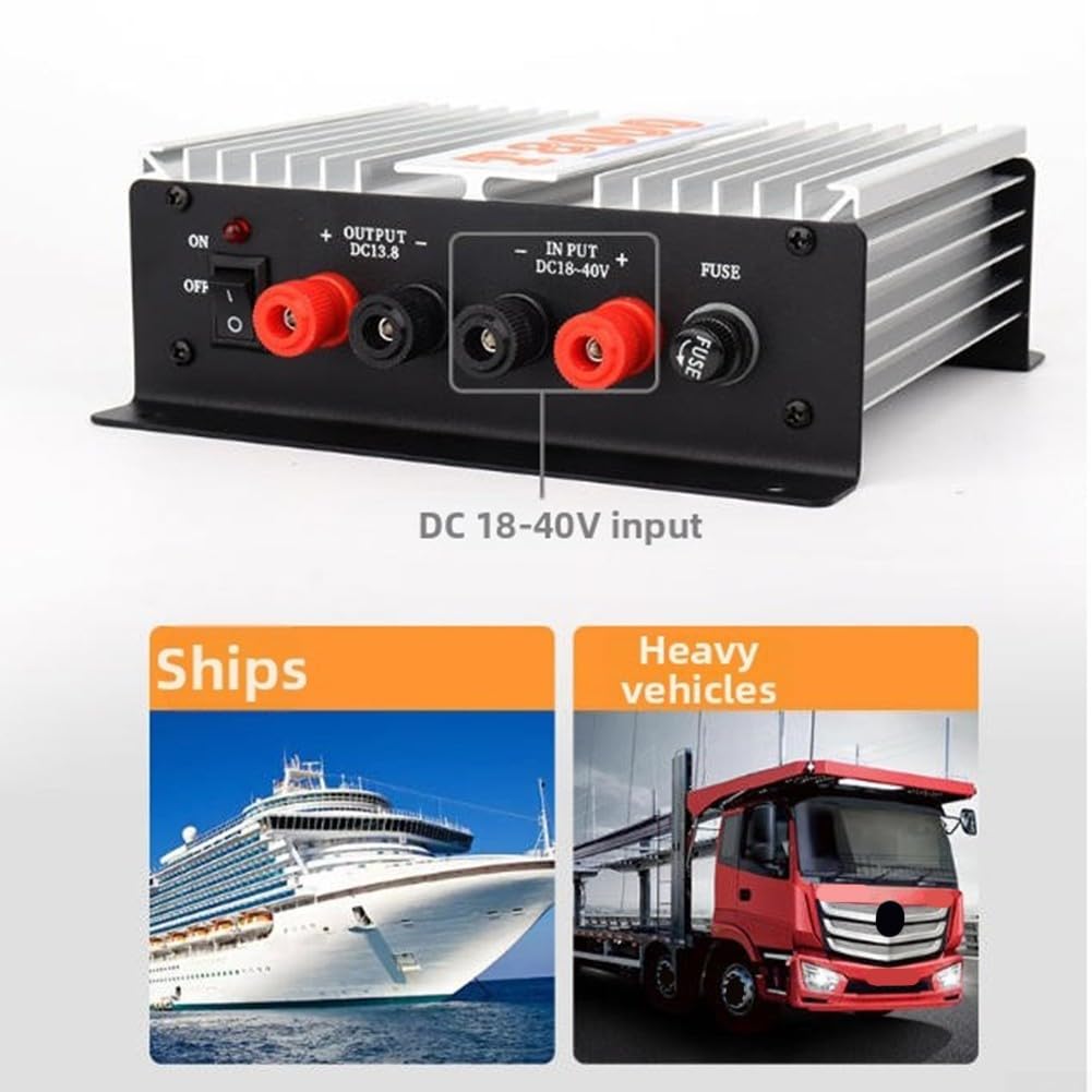 DC 24V auf 13.8V 45A Auto Schaltnetzteil Konverter für Fahrzeug-Radios, Metallgehäuse mit Überstrom- und Überspannungsschutz, Grau