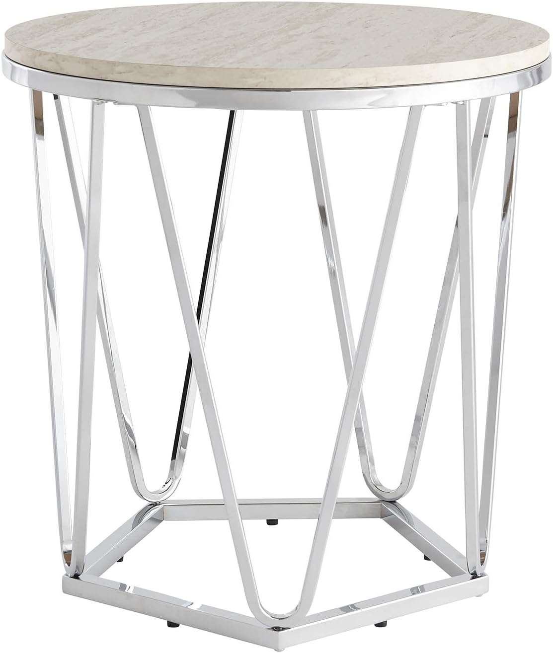 SEI Furniture Luna Faux Stone Round Side Table, Silver