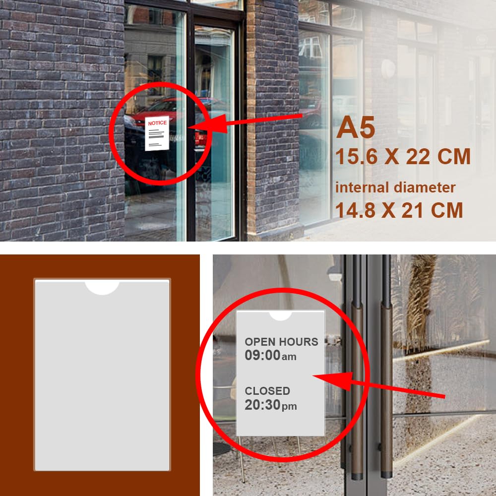 HLIWS Trasparente Autoadesivo Supporto,8 Pezzi Portacarte plastica A5,tasche per carte,per Auto,Distintivi,Foto,immagini,Parabrezza(Dimensione interna:14.8 * 21cm)