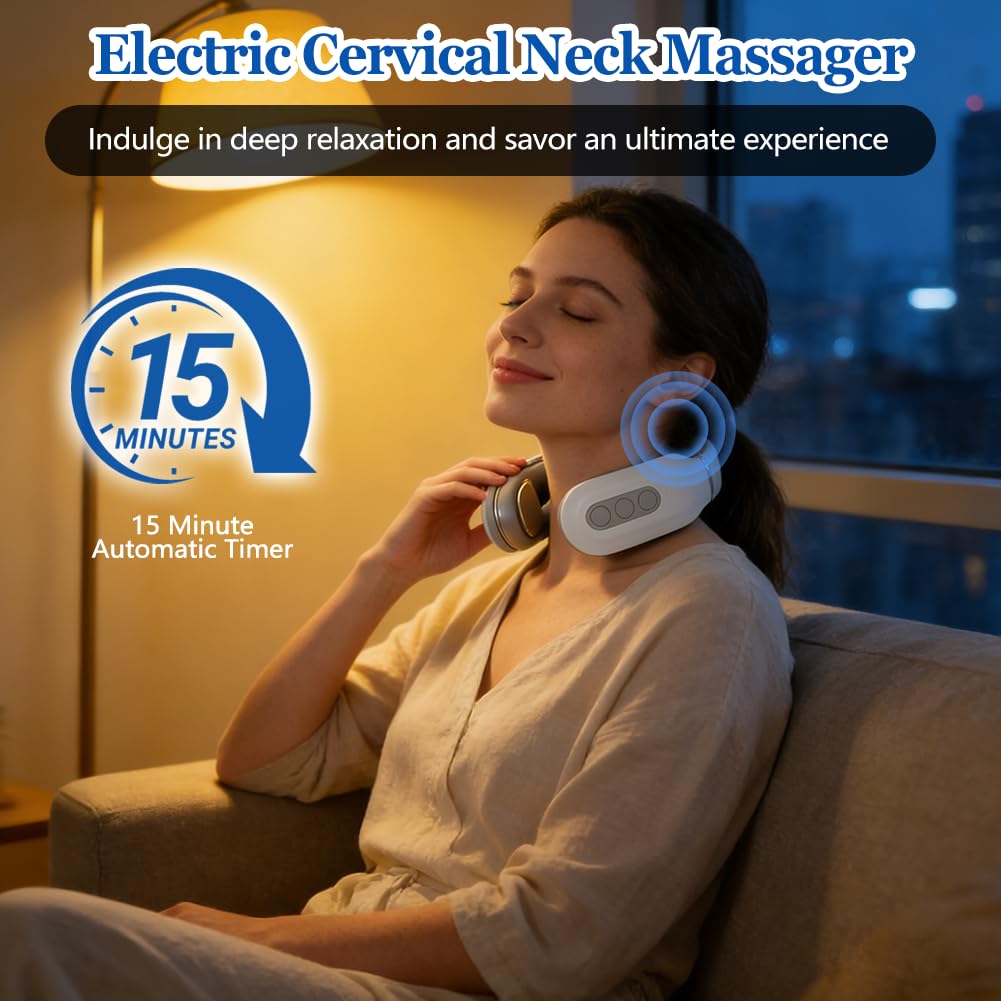 Elektrisches Puls-Nackenmassagegerät mit 42°C Wärmetherapie,4 Kopf Massage 6 Modi, 16 einstellbare Kraftstufen, Tragbar, zur Linderung von Nackenschmerzen für Büro, Zuhause, Reisen