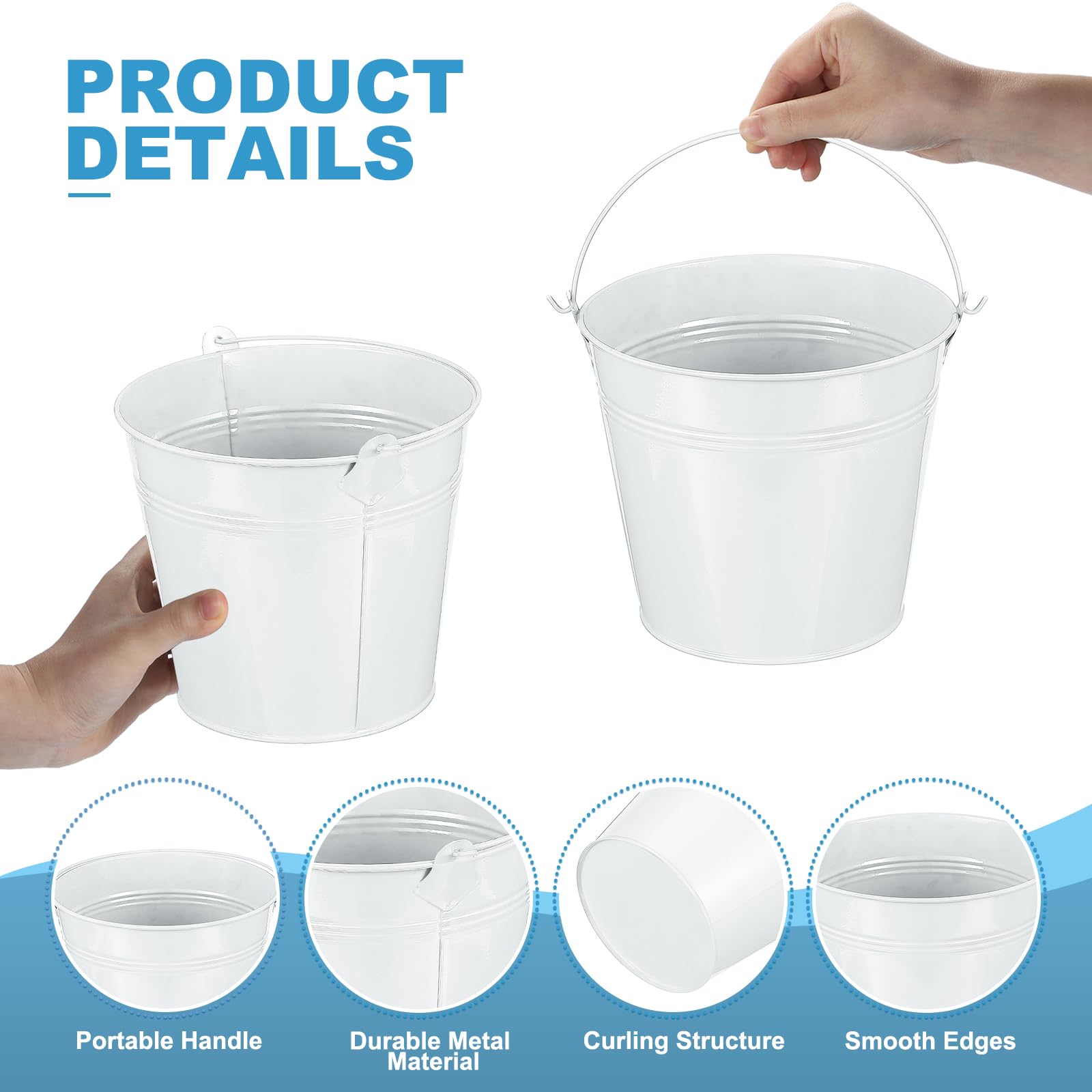 PATIKIL 5.9"x5.1" Small Metal Buckets with Handle - Image 3