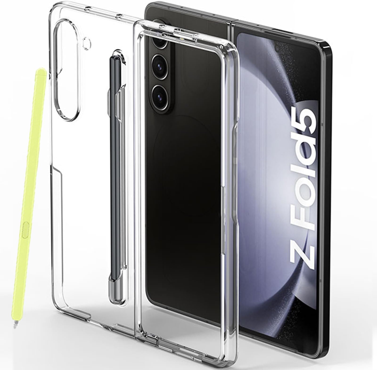 for Galaxy Z Fold 5 Case with S Pen Holder, Clear Anti-Yellowing Crystal Transparent Lightweigh Protective Phone Cover Built-in Stylus Slot Slim Thin for Samsung Galaxy Z Fold5 5G Case (Clear)