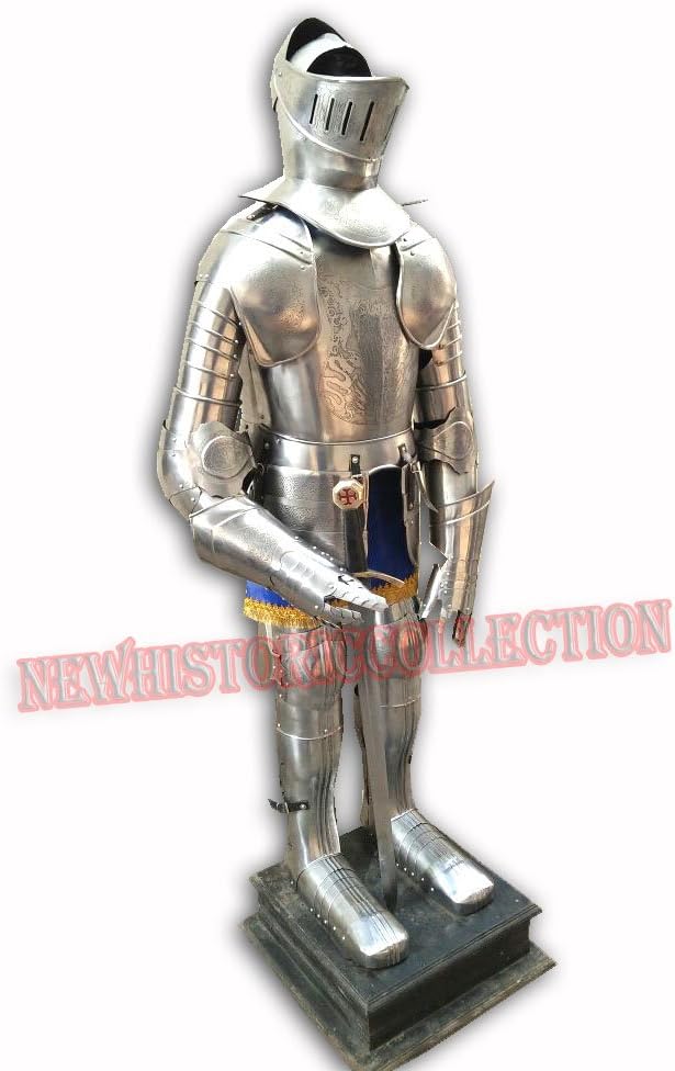 Rare Etched Medieval Knight Suit Of Templar Armor W/Sword Combat Full Body Armour