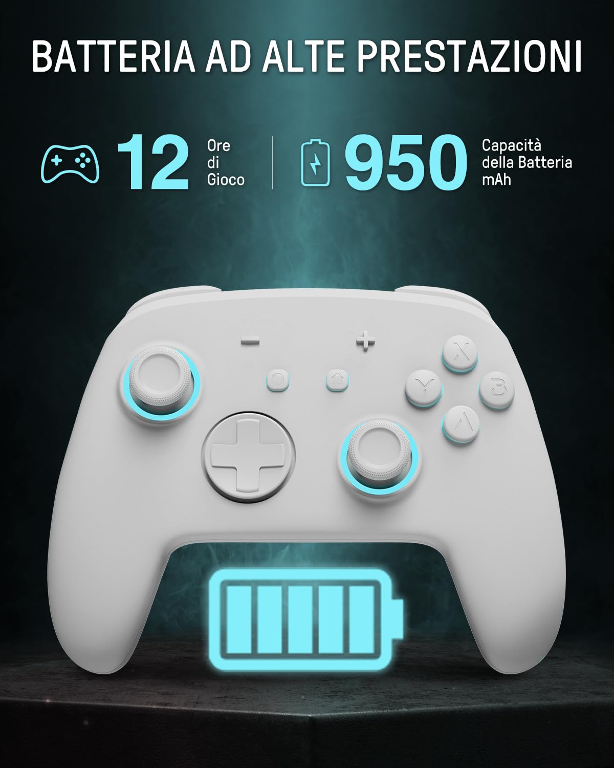 Firefly Controller Switch Wireless Compatible con Nintendo Switch 2/OLED/Lite, Switch Pro Controller Bluetooth con 7 LED Colorati/Turbo/Controllo Motorio - Bianco