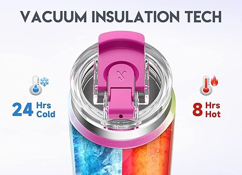 Miniatura 65 de Meoky Vaso de 32 onzas con asa, vaso aislado con tapa y popote, taza de viaje de acero inoxidable, 100% a prueba de fugas, mantiene el frío durante