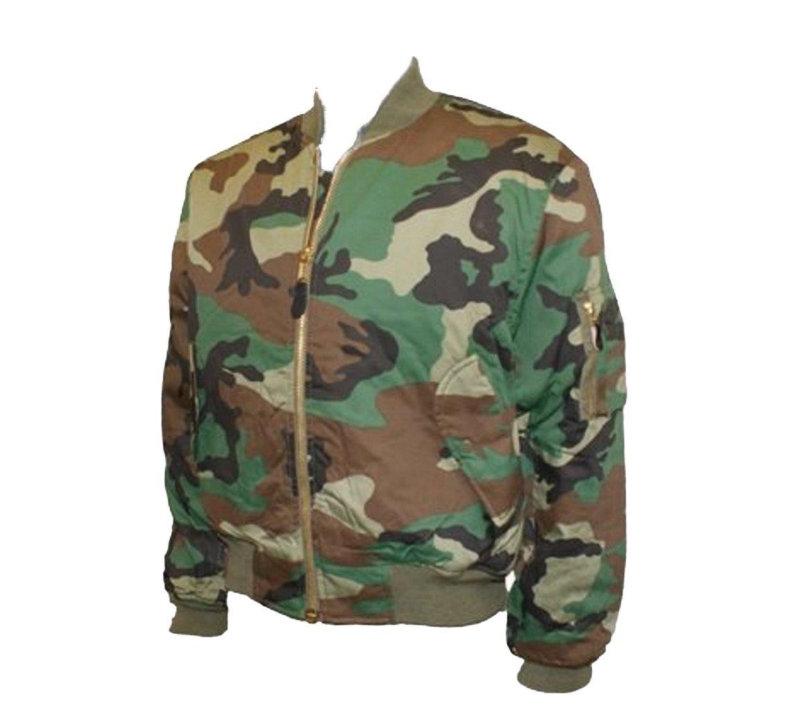 Army and Outdoors Camouflage MA1 Bomber Flight Jacket with Heavy Brass Zip (2XL, Woodland)