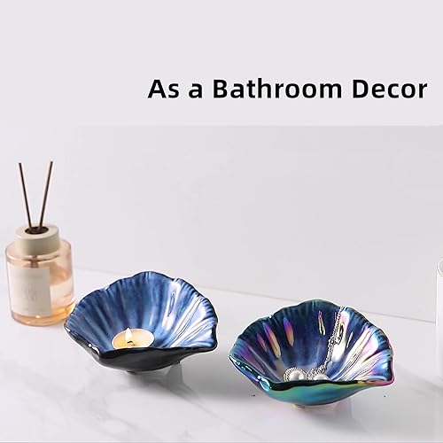 Miniatura 4 de Bandeja de joyería, plato de cerámica de 5.75 pulgadas, plato de joyería de concha azul vivo, plato de joyería como decoración de hormigón