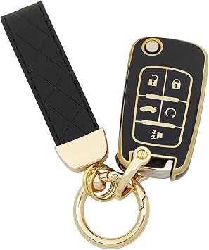TPU Protective Key Fob Cover Case Compatible with 2010-2019 Chevy Equinox,2011-2016 Cruze Malibu Camaro Trax Impala Sonic Buick Lacrosse Regal Verano Trunk GMC Keyless Entry Key Fob Black