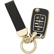 TPU Protective Key Fob Cover Case Compatible with 2010-2019 Chevy Equinox,2011-2016 Cruze Malibu Camaro Trax Impala Sonic Buick Lacrosse Regal Verano Trunk GMC Keyless Entry Key Fob Black