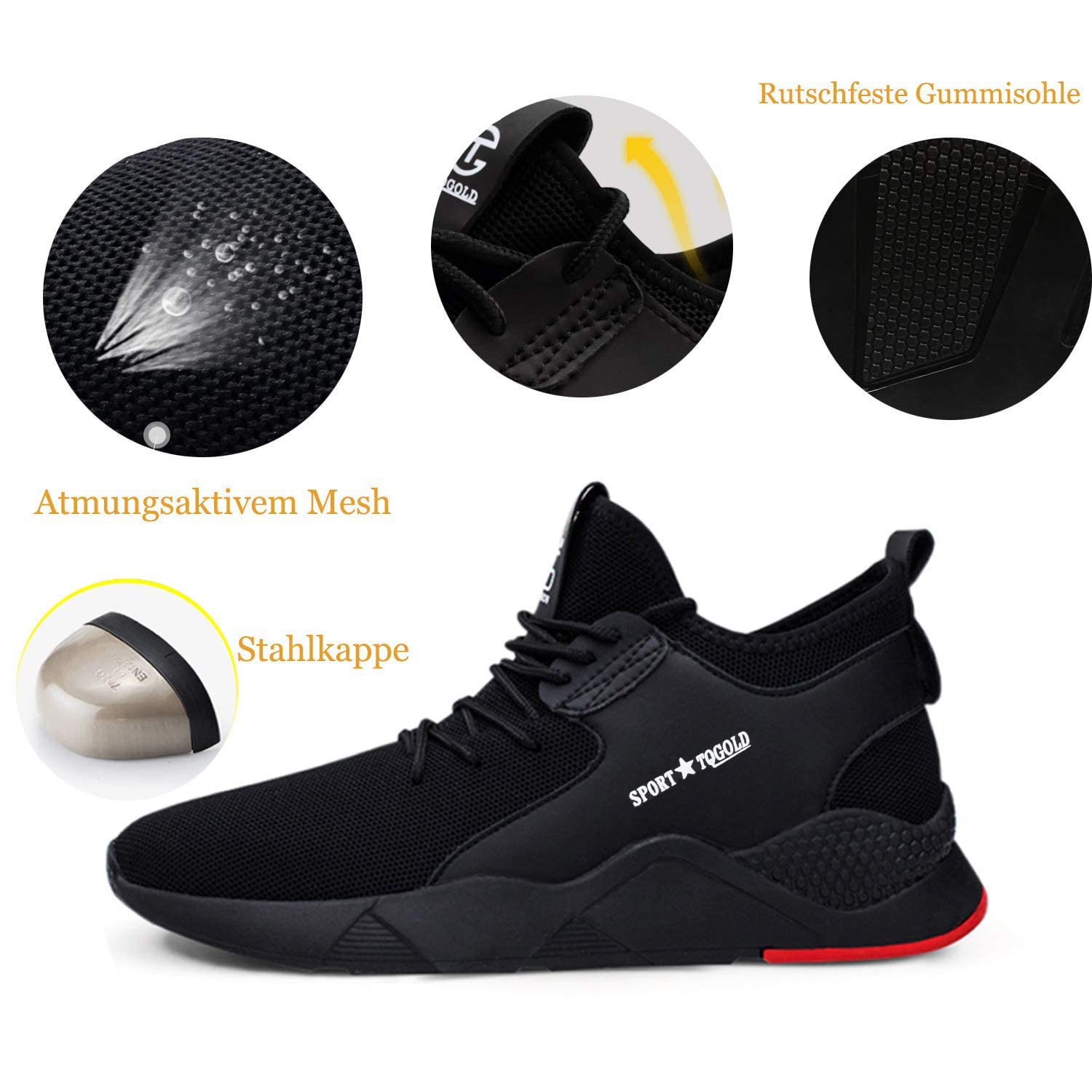 AONEGOLD Obuwie ochronne dla mężczyzn i kobiet, lekkie, oddychające, sportowe, antypoślizgowe, stalowe noski, Czarny 8186, 46 EU
