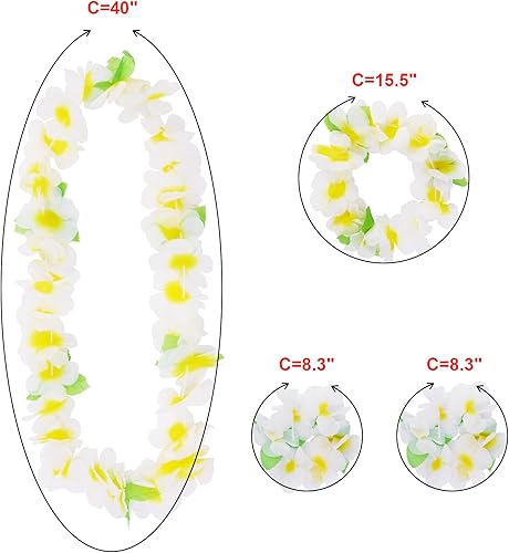 Miniatura 2 de Paquete de 7 accesorios de disfraz de falda hula de hoja de flores hawaianas para fiesta de Hawaii Luau