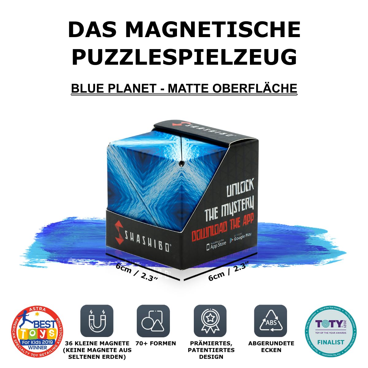 Shashibo Formwechsel-Box – Preisgekrönter, patentierter Zappelwürfel mit 36 Seltenerdmagneten – lässt Sich in über 100 Formen verwandeln (Blue Planet)