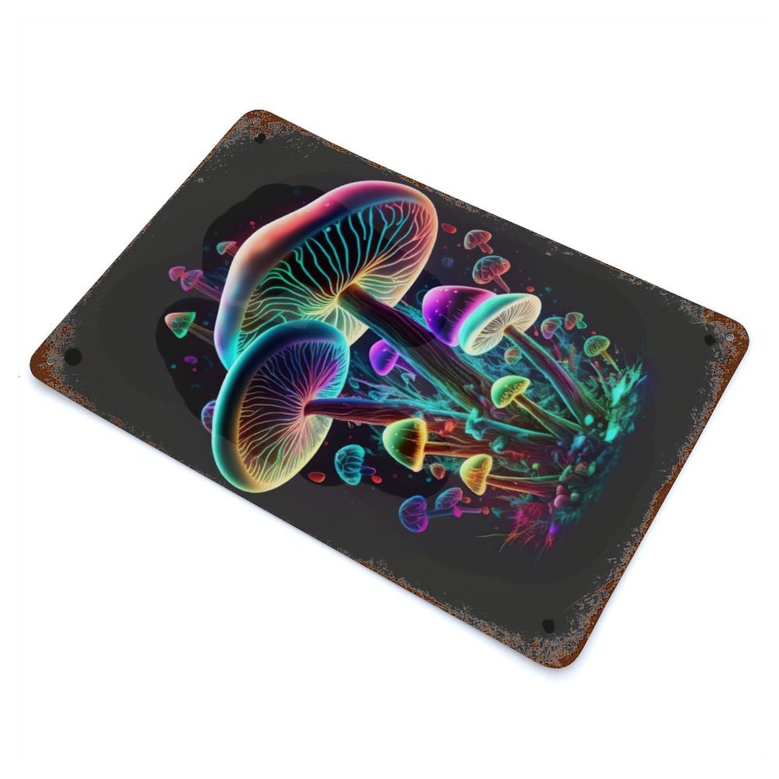 Mushrooms Colorful Rusty Metal Tin Sign 11.8"x7.9", Ideal for Pub, Kitchen And Man Cave Decor