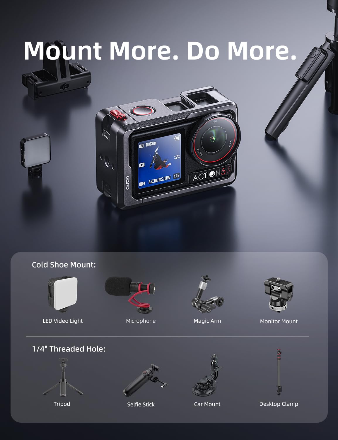 llano Action Kamerakäfig für DJI Osmo Action 5 Pro/Action 4/Action 3, CNC-Aluminium Schutzrahmen, kompatibel mit DJI Mic & Magnetbasis, Blitzschuh + 1/4"-20 Befestigungen, Ultraleicht 57 g