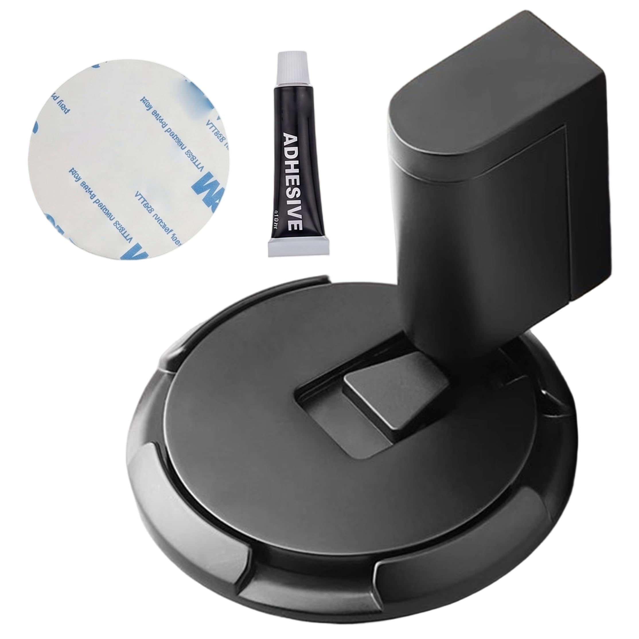 Ameble Black + Booster Pad Mechanical Windproof Magnetic Door Stopper With Heightening Pad, No-Drill & Drill Installation Options, Adhesive Door Holder For Floor, Wall, Black