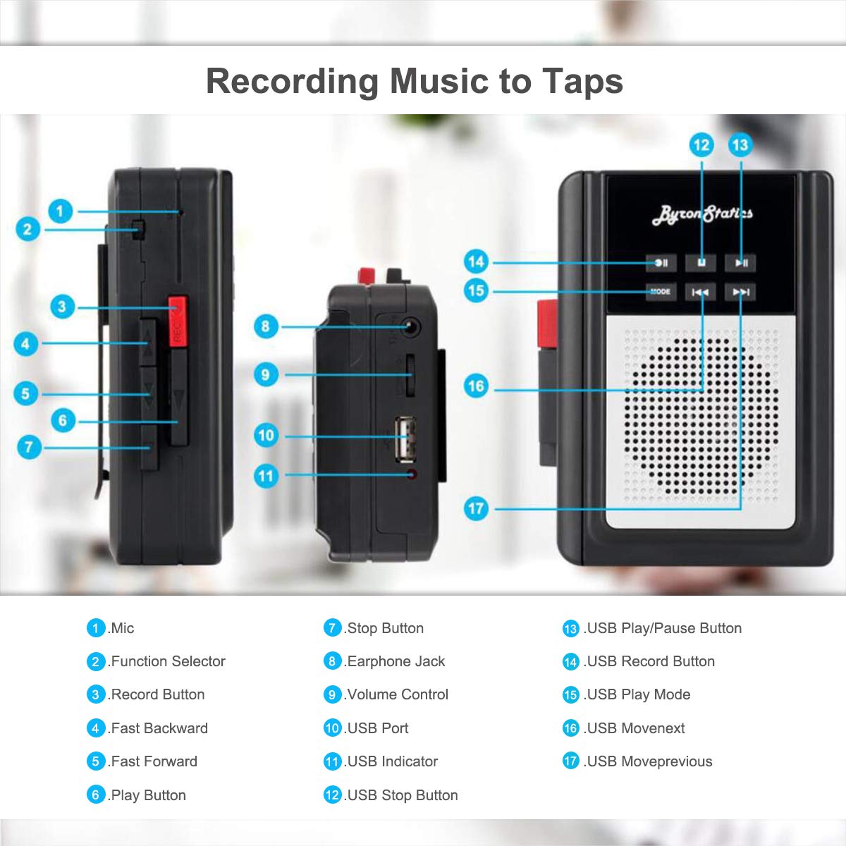 ByronStatics Portable Cassette Players, Walkman Cassette Player Convert