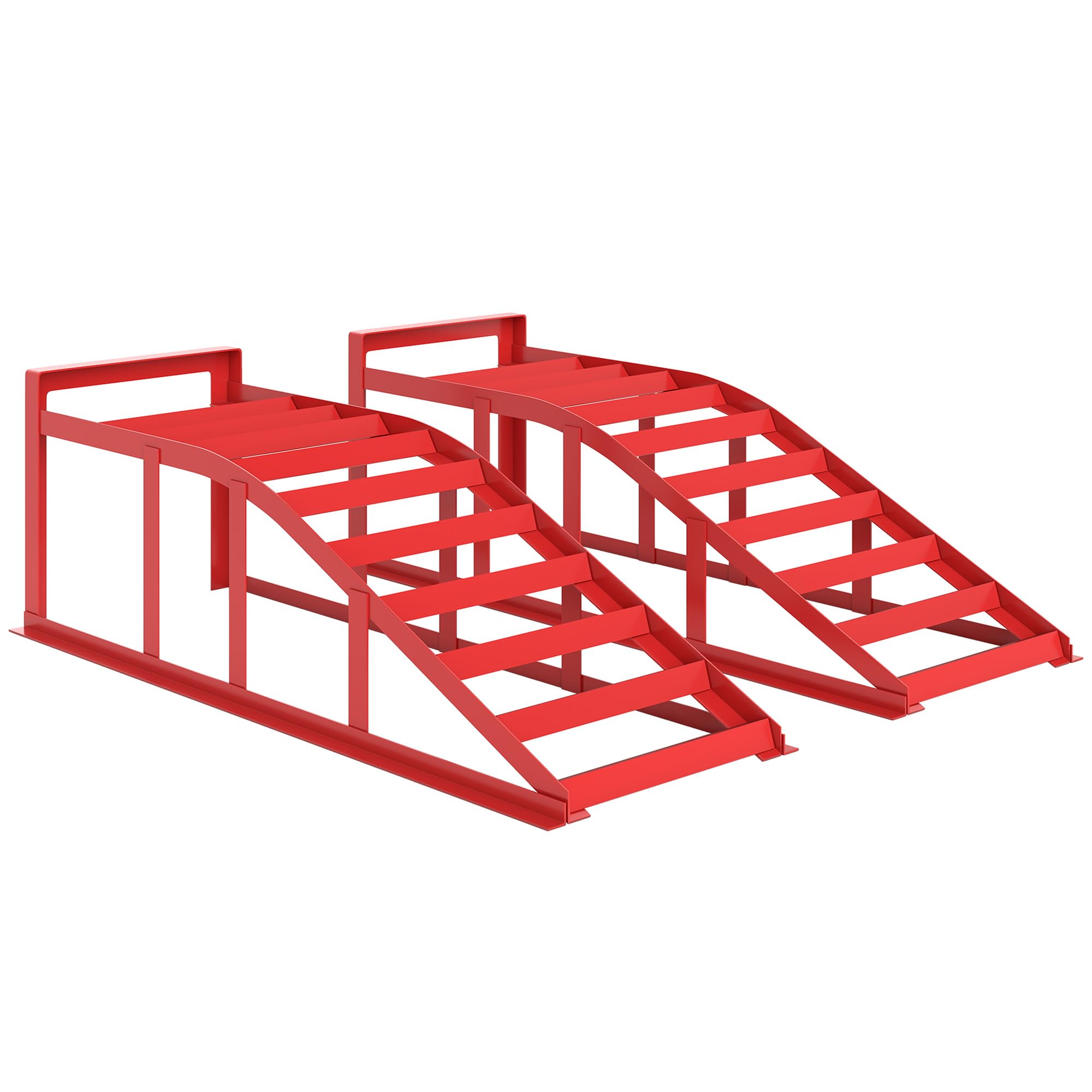 HOMCOM Juego de 2 rampas de acceso para coche, rampa de elevación de acero para coche, antideslizantes, para el mantenimiento y reparación de vehículos, para garaje, casa, taller, rojo