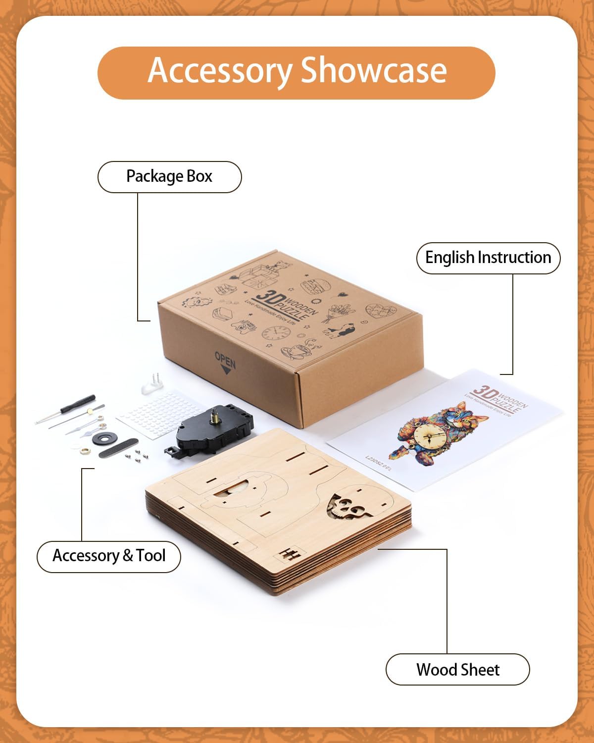 3D Wooden Puzzles for Adults, Maine Coon Cat Clock DIY Kit, Beginner 22 Pcs Wooden Puzzles, Creative Gift Ideas for Adults Teens