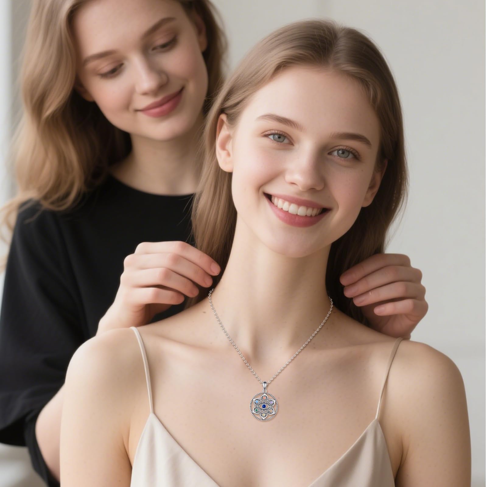 POPLYKE Lotus-Halsketten Damen 925 Sterlingsilber Chakra-Halskette mit bösem Blick Lotusblumen-Schmuck Geschenke für Sie