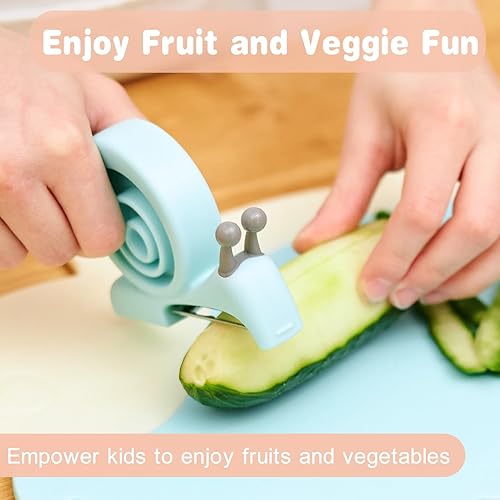 Miniatura 9 de Cuchillos seguros para niños con pelador, juego de cocina para niños sin BPA para cocina real, juego de cuchillos infantiles de acero inoxidable