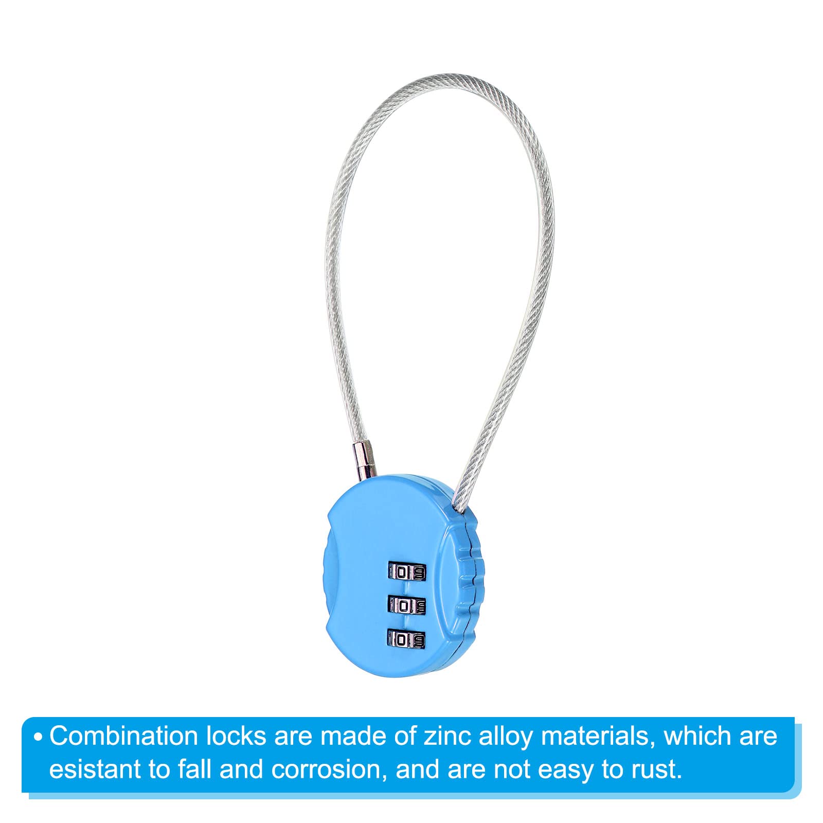 Candados De Combinación De 3 Dígitos - Pack De 3 Unidades Blancas Con Cable De Acero De 20 Cm