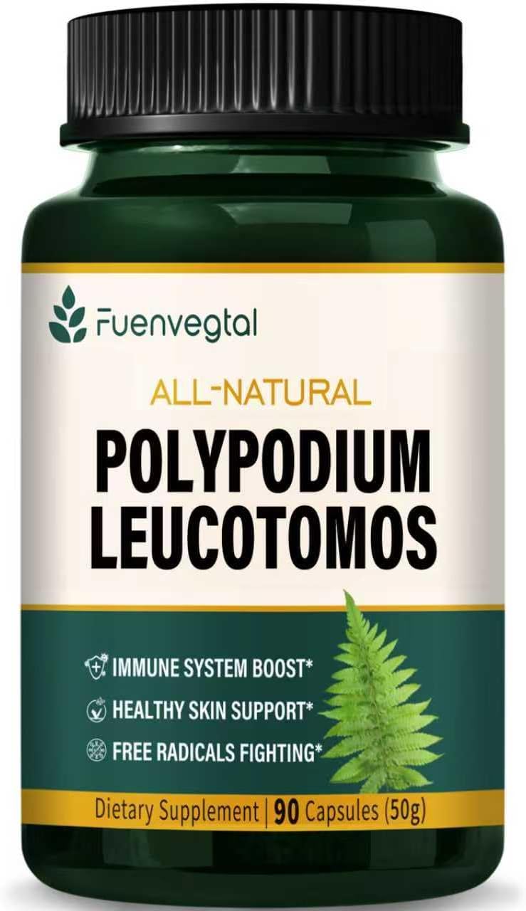 Polypodium Leucotomos Extract Capsules, Herbal Supplements Support Immune System, Skin Health, and Free Radicals Defense, Lasts 3 Months. 90 Count