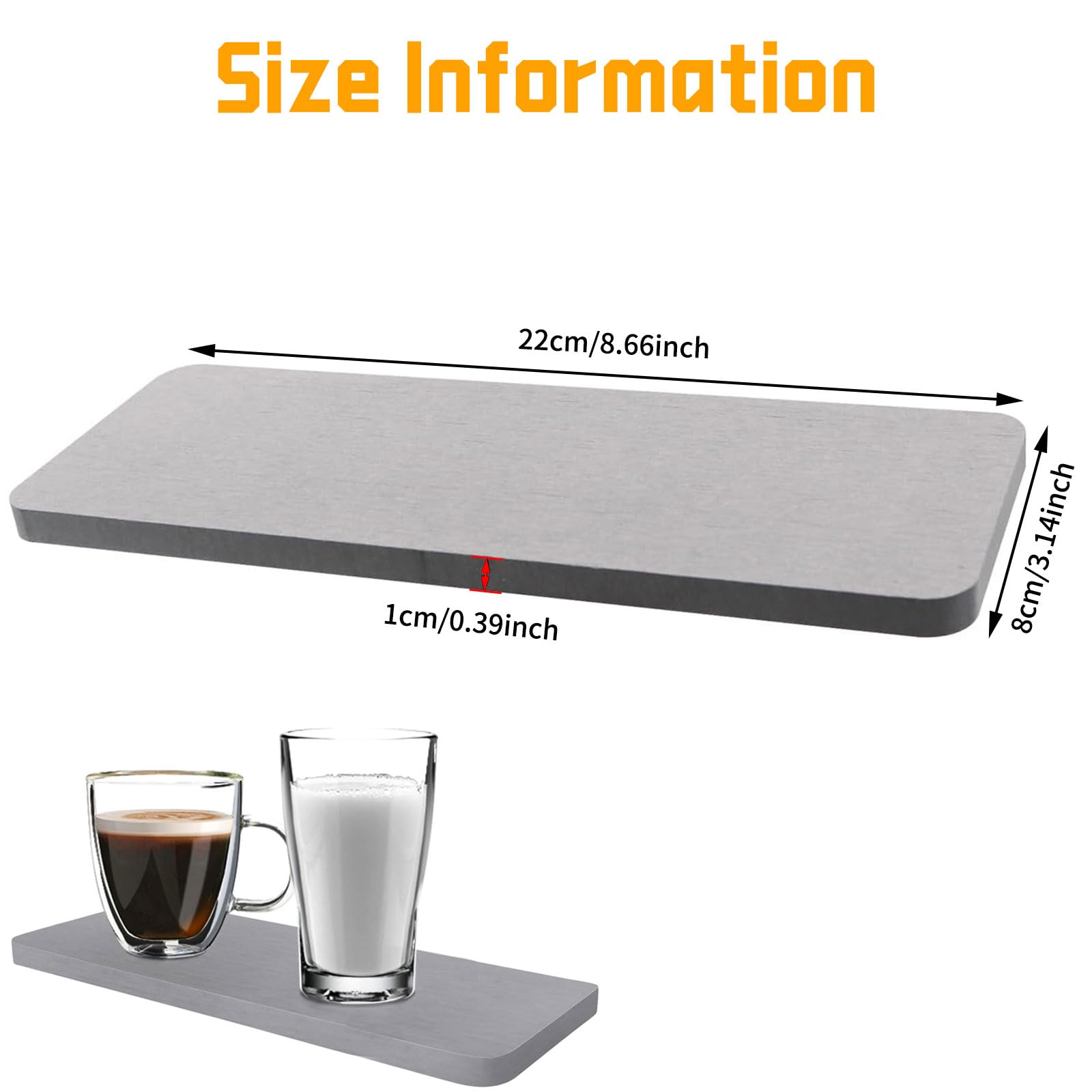 Lot De 2 Pierres Absorbantes Diatomées Grises – Égouttoir Savon Ultra-Rapide, Sous-Verre Évier Moderne 22×8 Cm