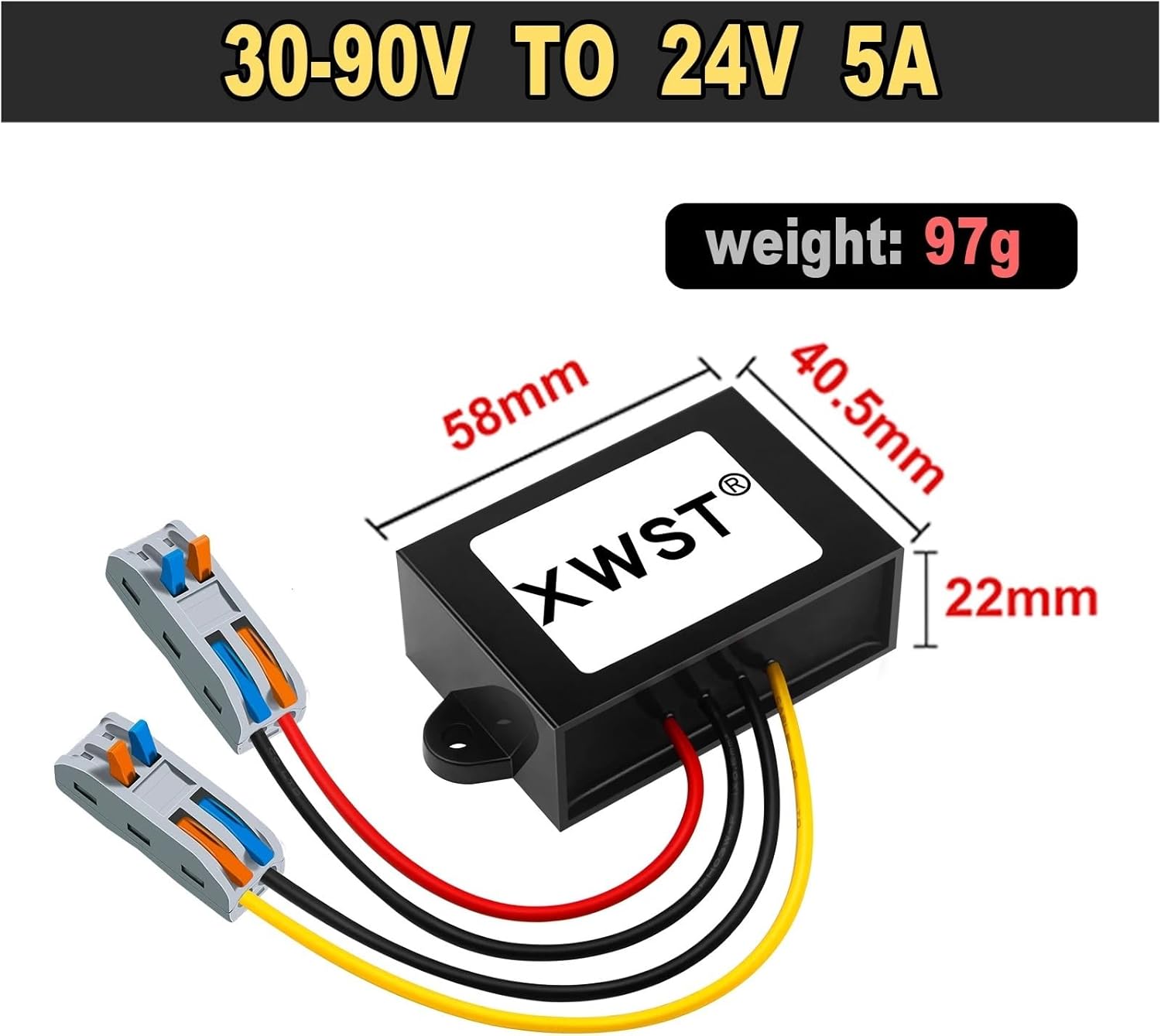 30-90V to 24V Power Supply Converter Buck DC DC Voltage Regulator 36V48V60V72V80V to 24V with Quick Connector for Robot Monitor(5A ABS Platisc L)