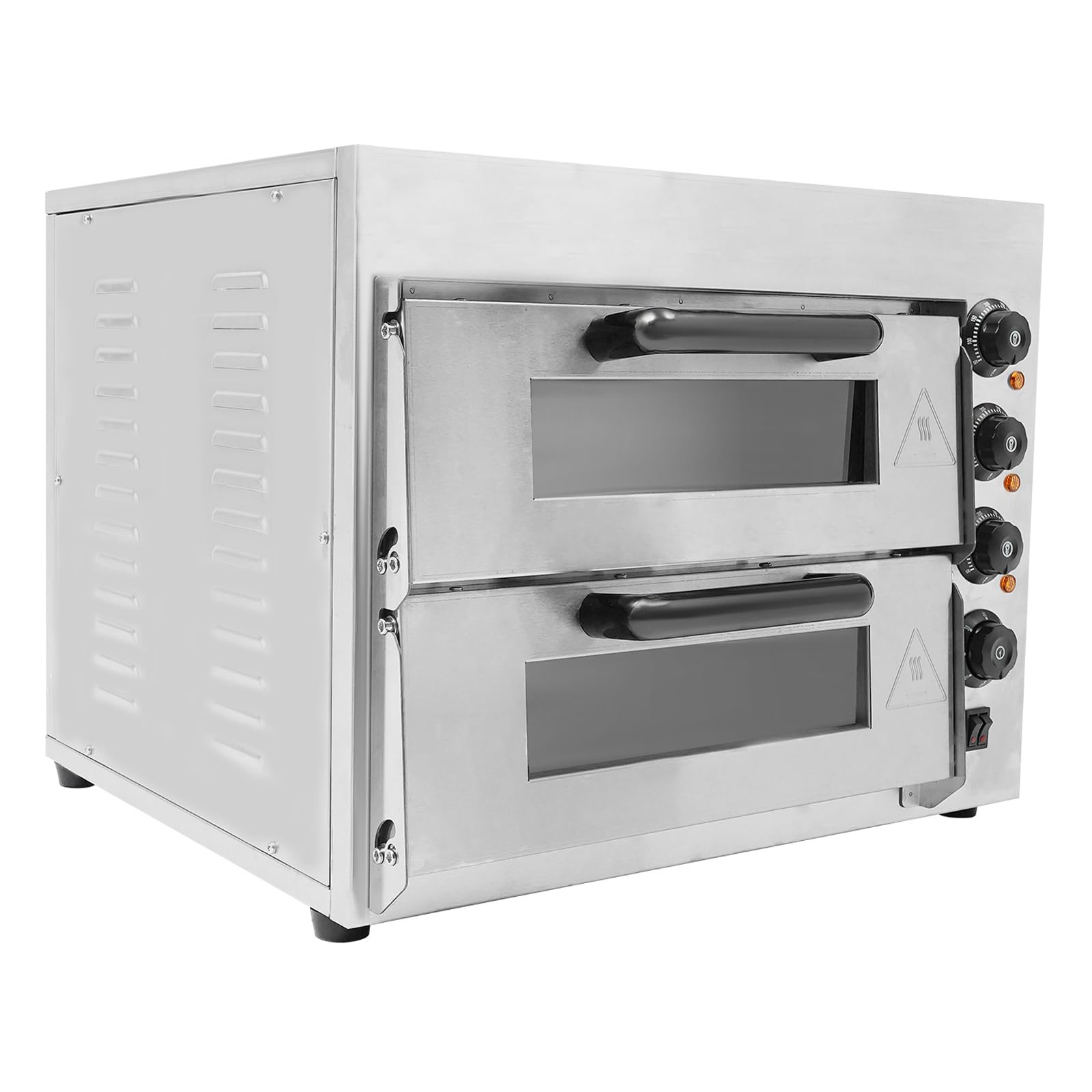 Four à pizza électrique 3000 W à double chambre - Double four à pizza professionnel en acier inoxydable avec 2 x capacité de 20 l et pierre de cordiérite - Température 50-350 °C - Minuterie 60 min