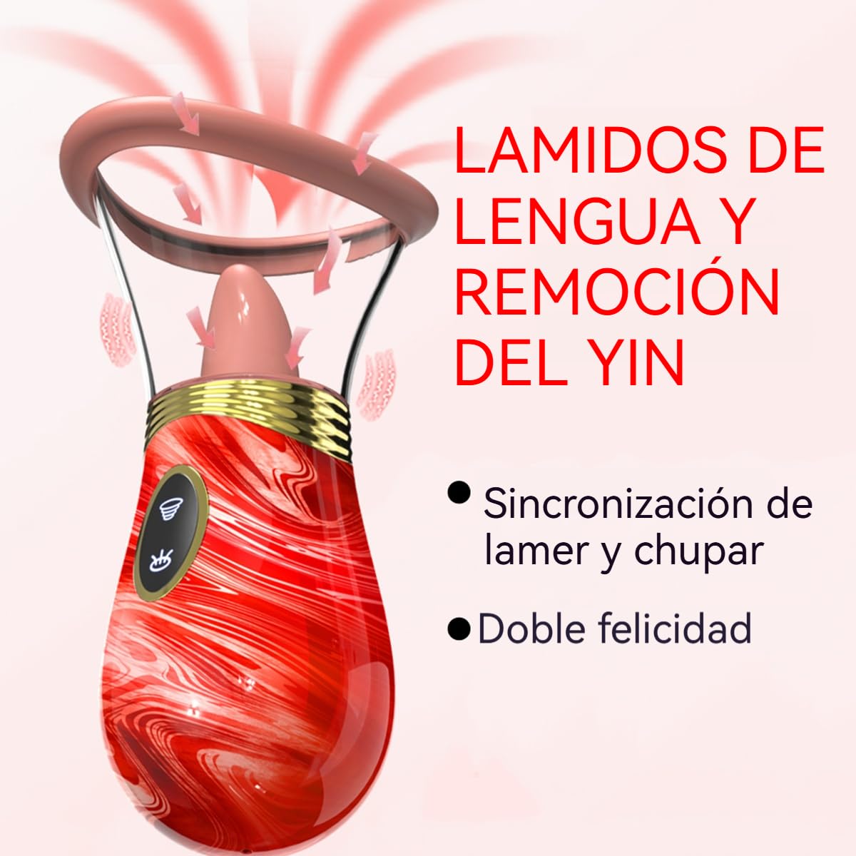 Vibrador Succionador, Estimulador de Clítoris, 7 Vibraciones, 7 Modos de Lamido con Lengua, Masajeador Anal y de Pezones, Estimulador de Clítoris y Punto G (Rojo)