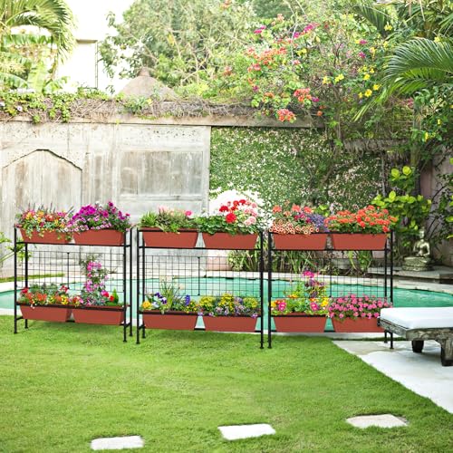 Image of OYEAL Raised Garden Beds with Legs & Trellis, 32 inch Tall Herb Garden Planters for Indoor /Outdoor Plants, Vertical Elevated Flower Box for Backyard, Porch, Patio, Balcony, Red