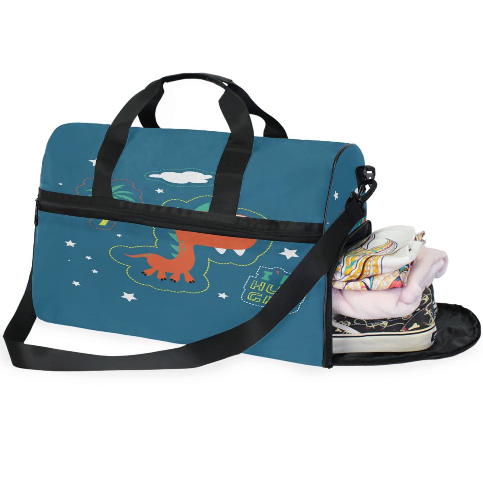Niedliche Sterne Der Dinosaurierkarikatur Sporttasche Badetasche mit Schuhfach Reisetaschen Handtasche für Reisen Frauen Mädchen Männer