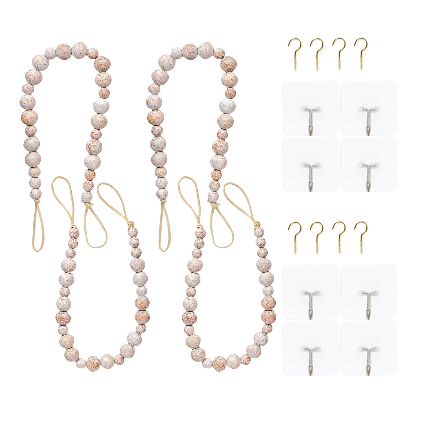 Xinsheinelry Of 4 Wood Bead Curtain Tiebacks, Holdbacks for Home Decoration Multiple Color Not Need Drilling Accessories