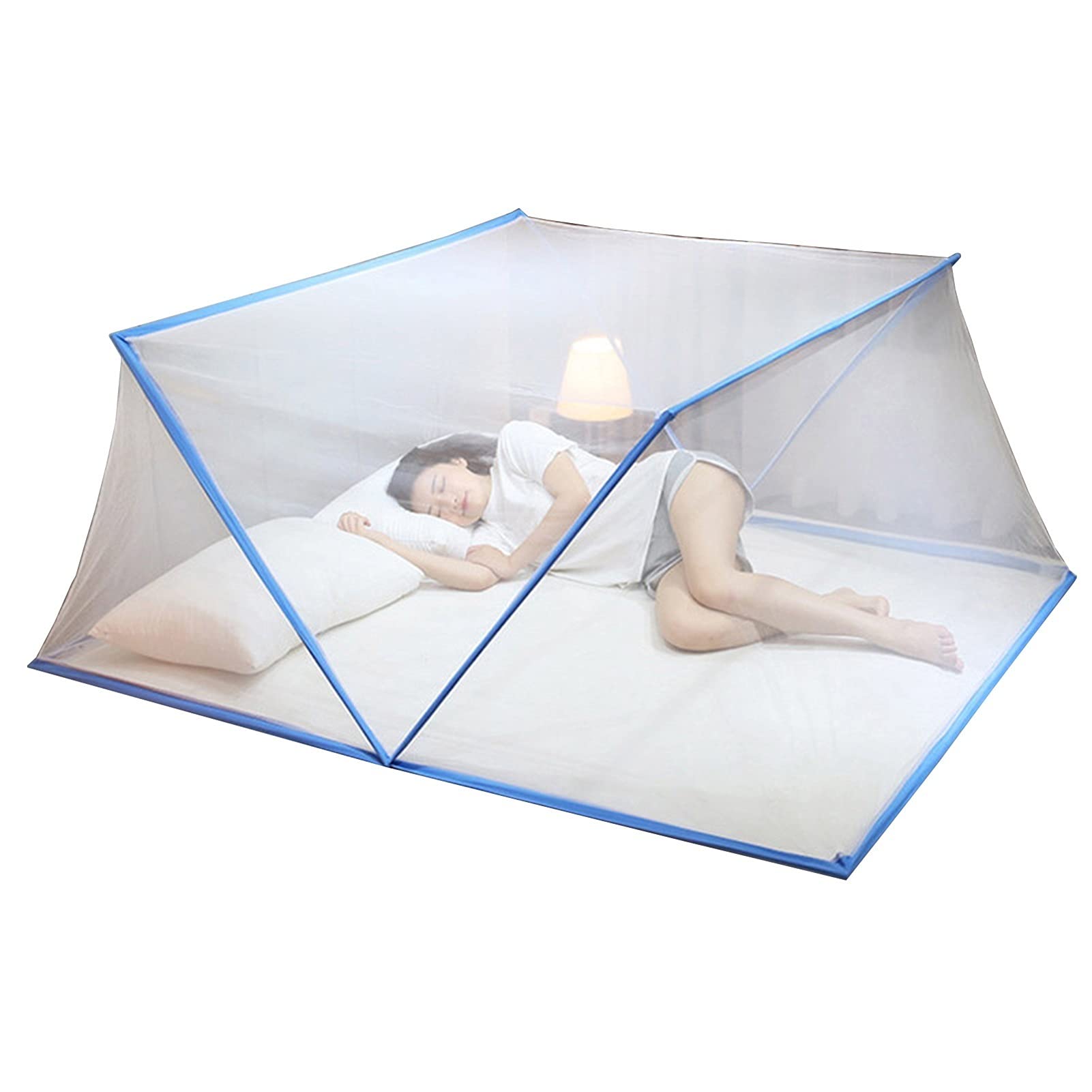 Moskitiera do domowego łóżka, przenośna moskitiera kempingowa, składana konstrukcja, bezpłatna instalacja moskitiery (kolor: niebieski, rozmiar: 80 x 190 x 80 cm)