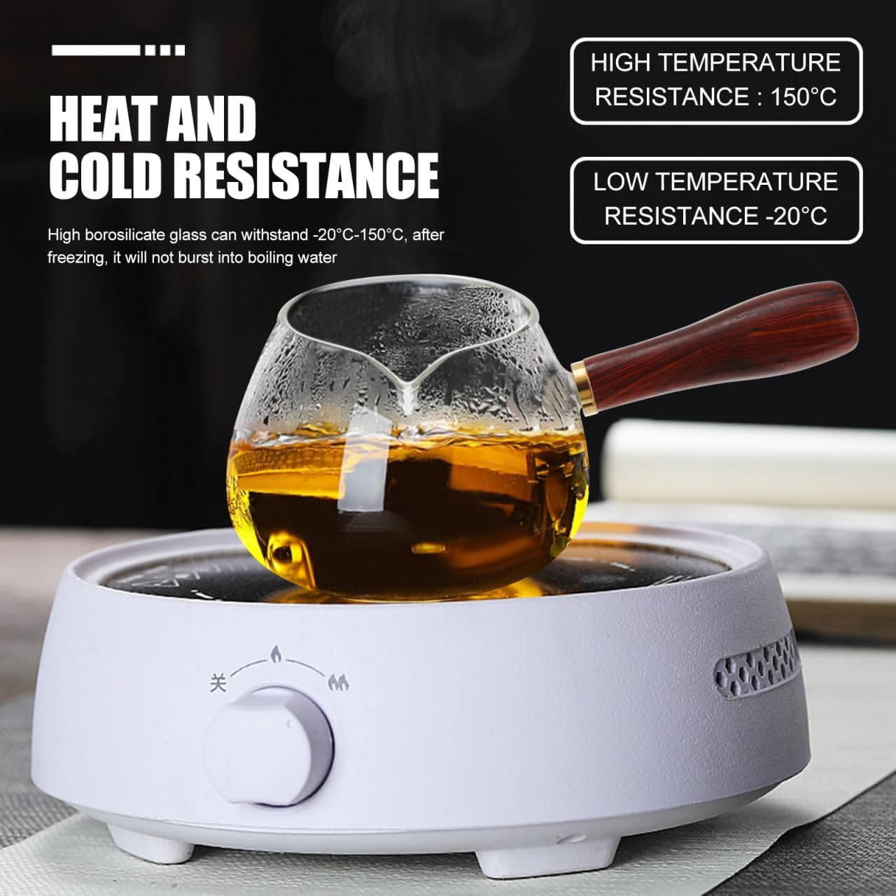 Glass Teapot with Handle, Clear Chinese Kung Fu Tea Pitcher Pour Spout Serving Decanter Cup Creamer Pitcher for Coffee Tea Milk Syrup Sauce