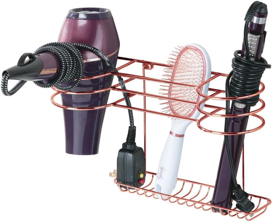 mDesign WallMounted Hair Dryer Holder Ideal Curler, Straightener and