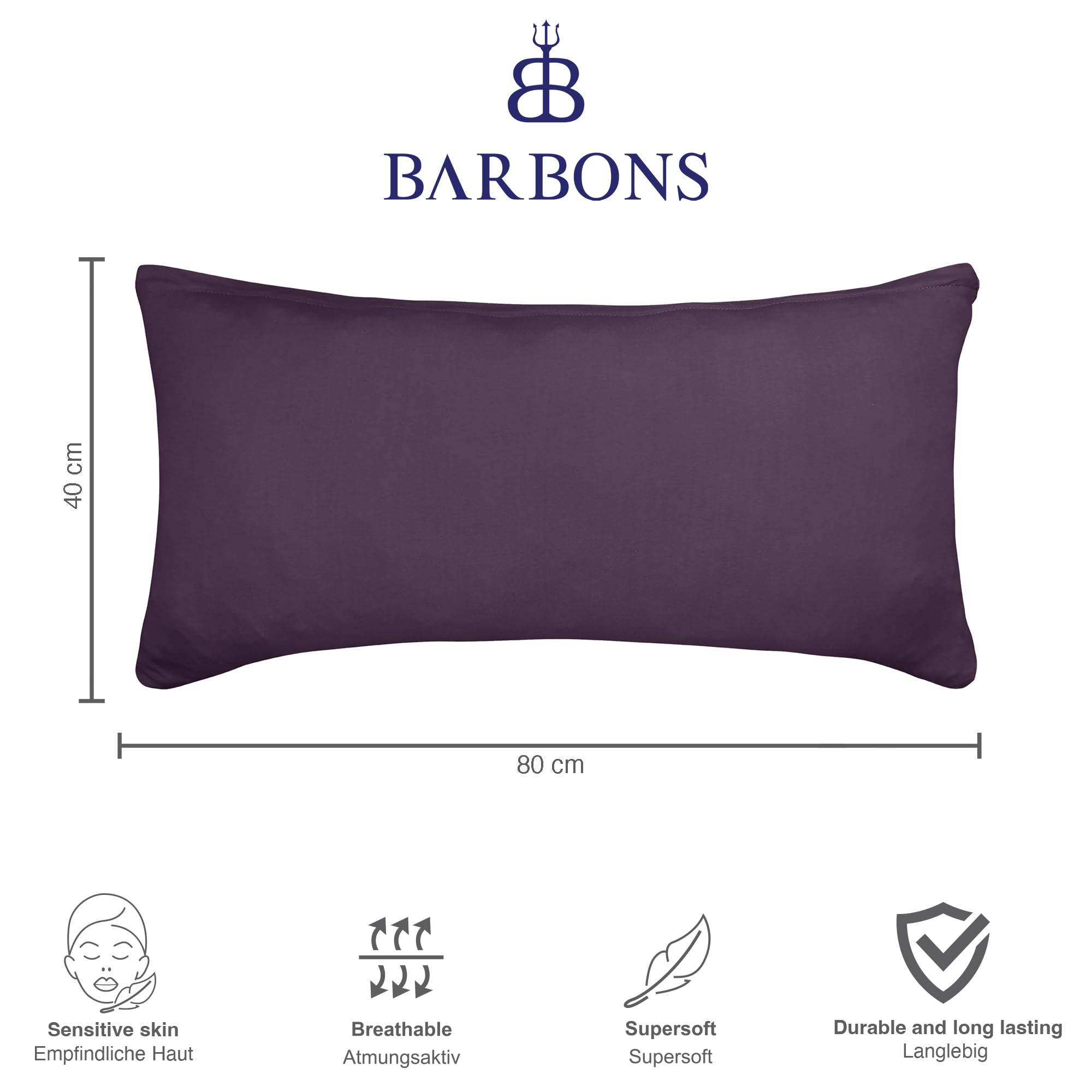BARBONS Set van 2 kussenslopen, 40x80 cm - 165 g/m², hoofdkussensloop, 100% jerseykatoen, zachte kussenhoezen, met ritssluiting (40x80-Zwart