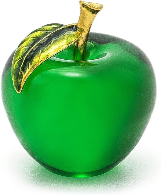 H&D Crystal Apple Figurine,Glass Fruit Paperweight for Table,Wedding Home Decoration (Green)