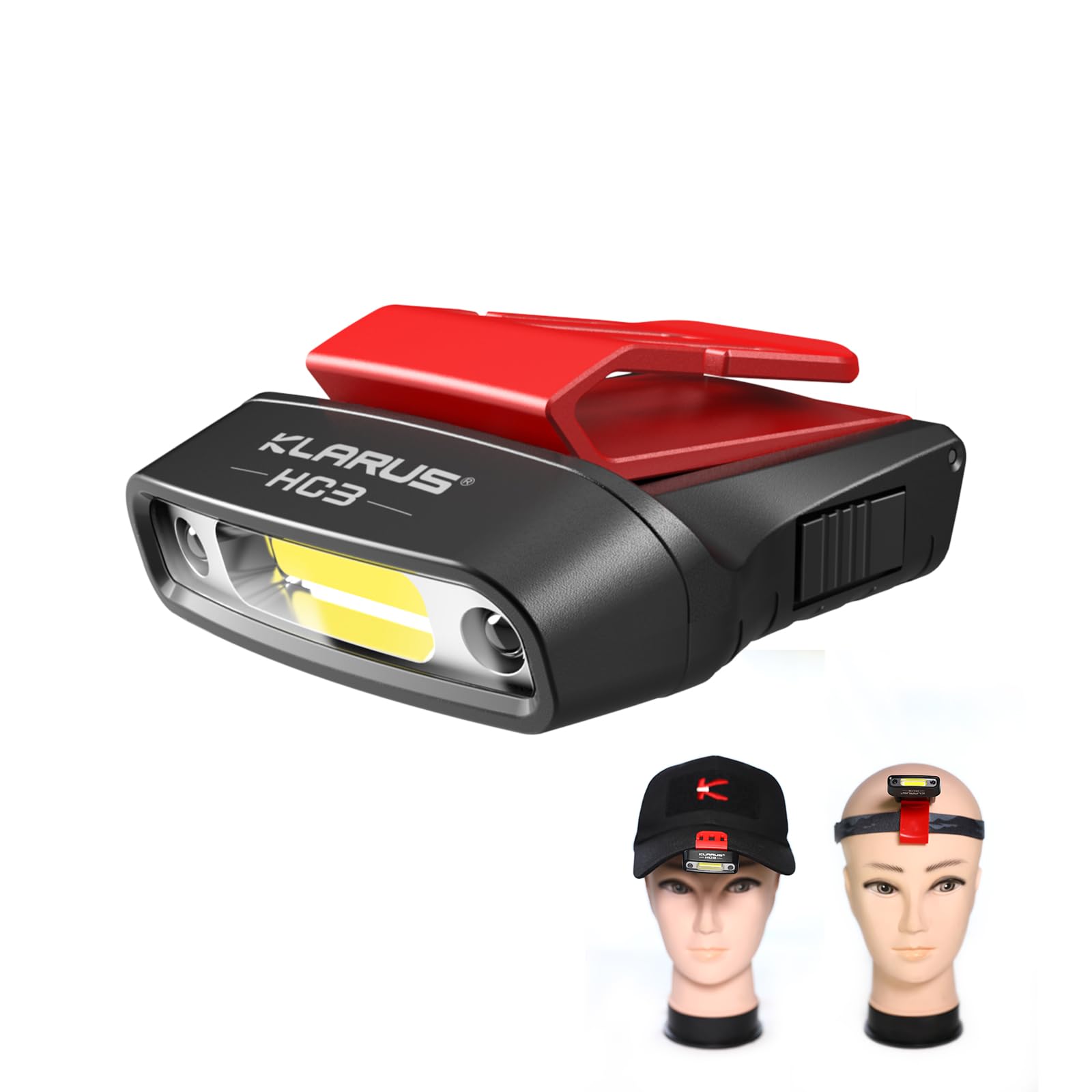 KLARUS HC3 LED Clip On Cap lekka latarka czołowa, USB C,białe i czerwone światło ze sterowaniem czujnikiem, 5 trybów ściemniania, na polowanie, kemping, wędkowanie