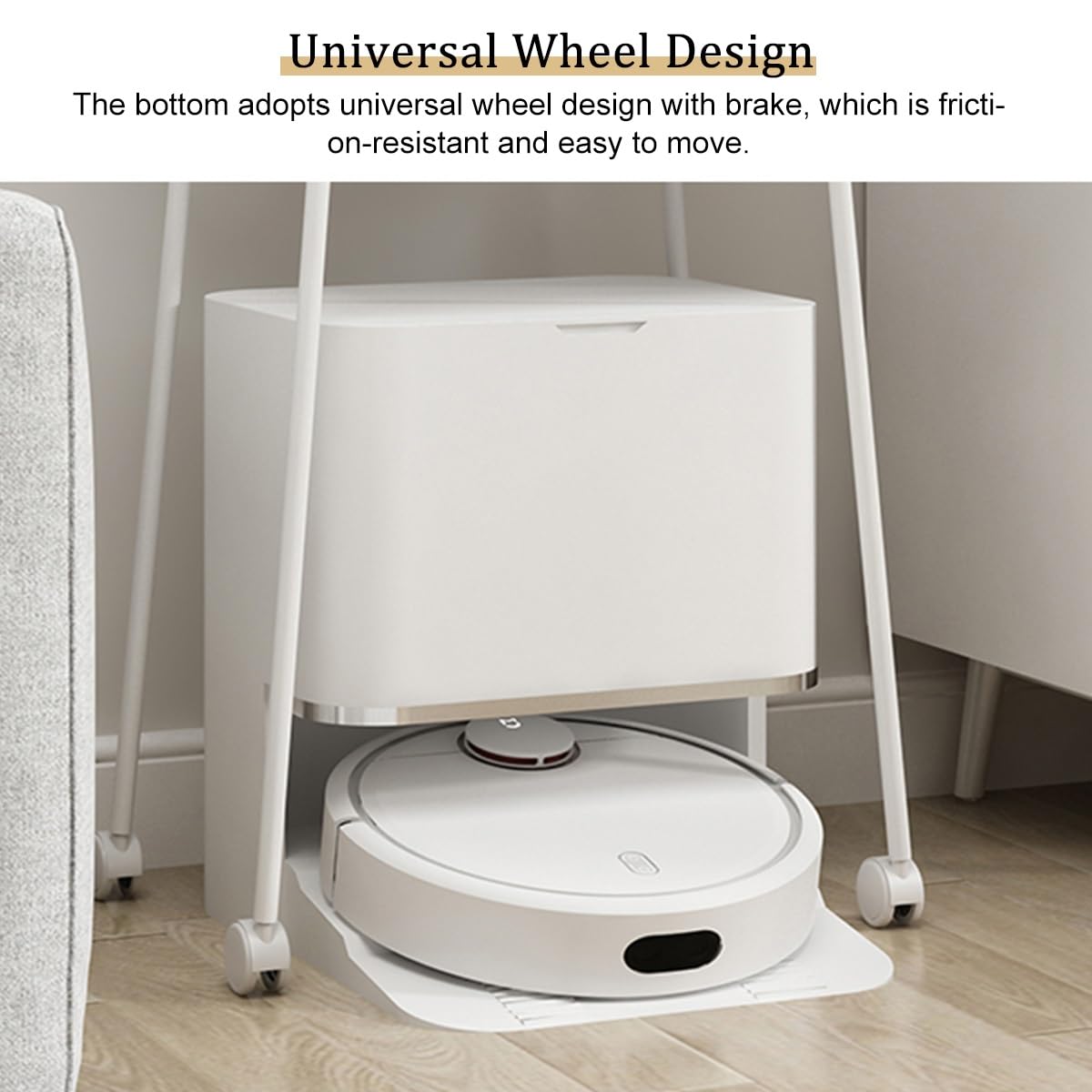 Estante de almacenamiento de 3 niveles para aspiradora robot, soporte de vacío con ruedas, mesa auxiliar pequeña para sala de estar, baño, mesa auxiliar estrecha, muebles decorativos bonitos