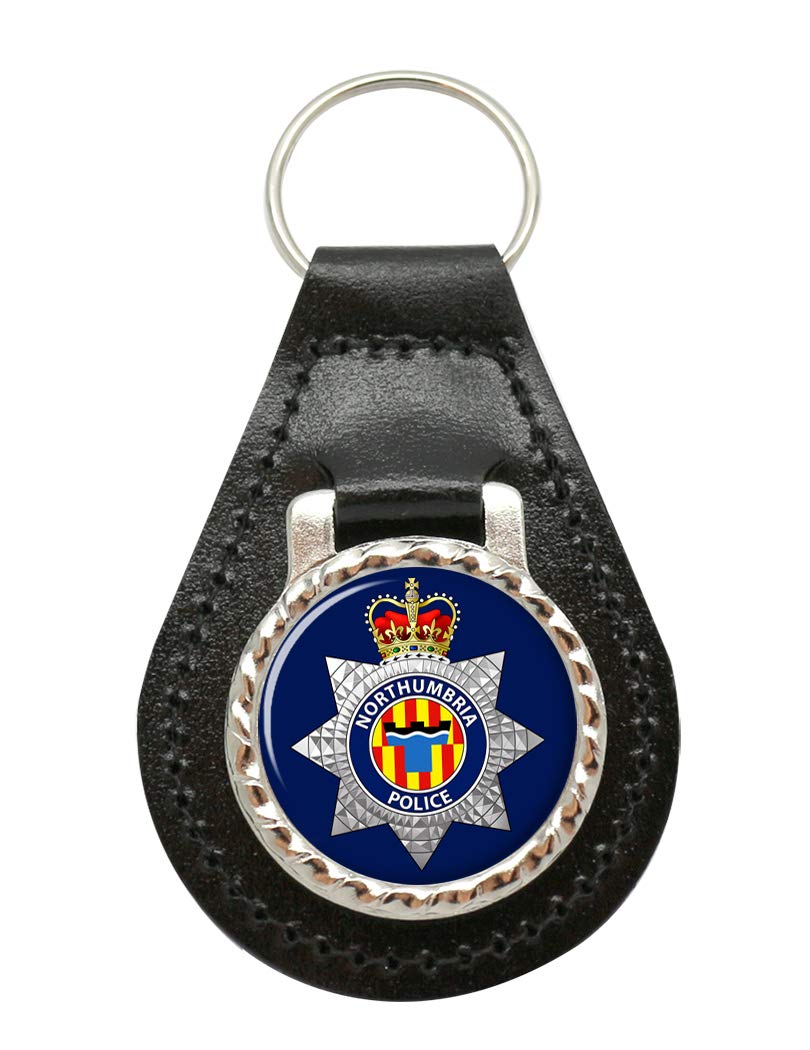 Giftshop Uk Unisex Black Leather And Silver Metal Northumbria Police Leather Key Fob