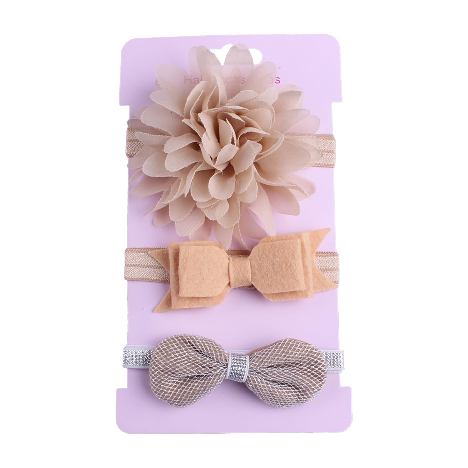 SYGA 3 Pcs Baby Headband, Flower & Bow Stretchable, Nylon HairBand for Newborn Infant Toddlers Kids 0-3 Year (Khaki, Free Size)-image-19