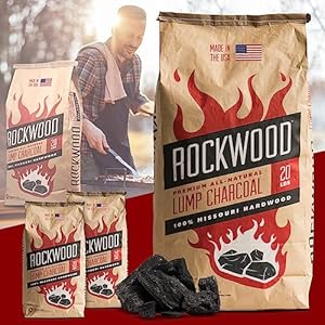 Rockwood All Natural Hardwood Lump Charcoal 20 Lbs – 100% Made in USA Lump Charcoal for Grills and BBQ – Missouri Oak, Hickory, and Maple Wood Mix Smoker Charcoal – No Fillers (2 Packs)
