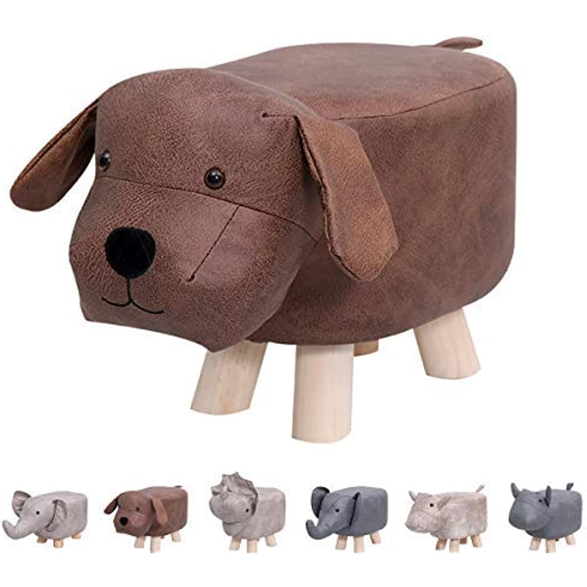 LittlefallEKUEE Footstool Kids Learning Stool Calf Dinosaur Stool Elephant Hippo Bench Shoes Bench Stool Children Cartoon Stool Solid Wood Animal Stool Toy Doll Kids Gift (Brown Dog)