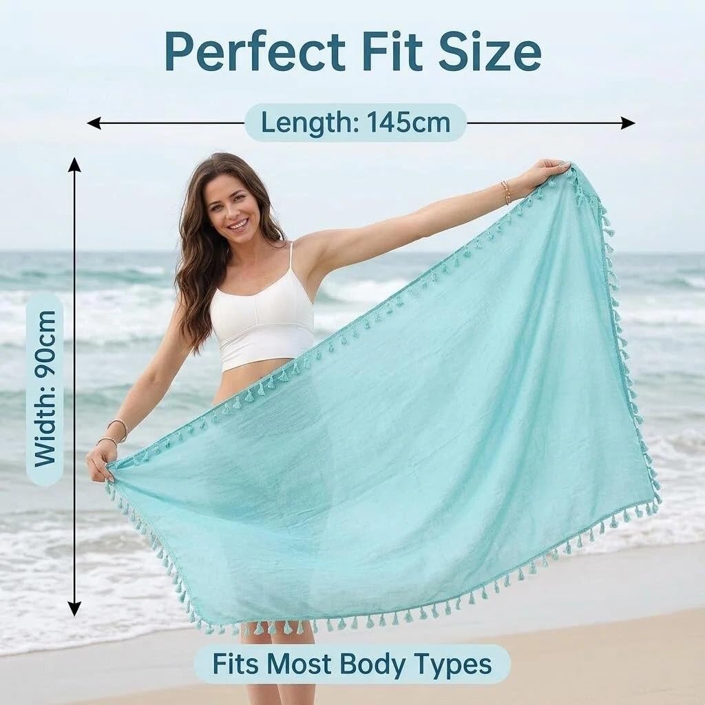 Falafoty Plażowy sarong dla kobiet stroje kąpielowe okrycie bikini, frędzle chusta sarong pareo długi przezroczysty strój kąpielowy plażowy lato seksowna spódnica owijana pływanie sarong sukienka duży