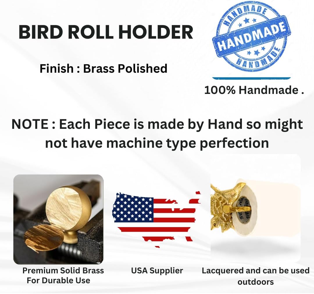 STYLENT Decor Solid Brass Bird Antique Toilet Paper Roll Holder Bathroom Accessories Retro Toilet Paper Hook Wall Mounted Vintage (Brass Polished)